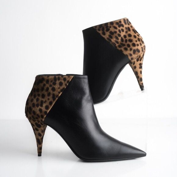 Saint Laurent YSL Womens Black Leather Bootie Ankle Boots Calf Hair US 8 EU 38 - Picture 2 of 8